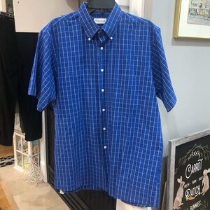 Van Heusen Short Half Sleeve Plaid Checkered Button Up Collared Dress Shirt